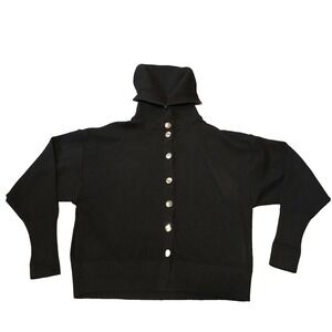 Zara Womens Cardigan Sweater Ribbed Collar Black Button Up Cowl Neck Size S